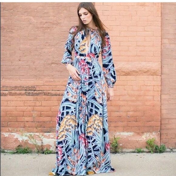 Mara Hoffman Herbarium Tropical Keyhole Maxi Dress in Charcoal Size 8 - Picture 14 of 16